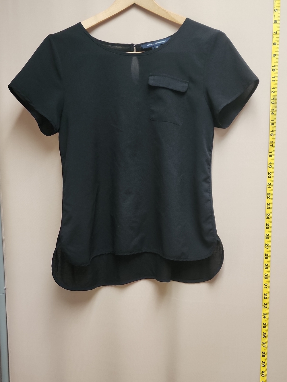 French Connection Black Short-Sleeve Blouse with Pocket Flap Detail